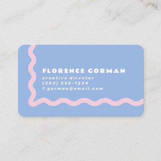 ほこりっぽい青淡い色のとピンクの波状枠 名刺 (正面)