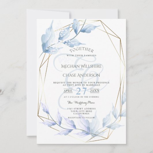 ほこりっぽい青淡い色の薄紫の葉 招待状 (正面)