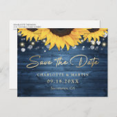ほこりっぽい青素朴いヒマワリの結婚式は日付を保存 案内ポストカード (正面/裏面)