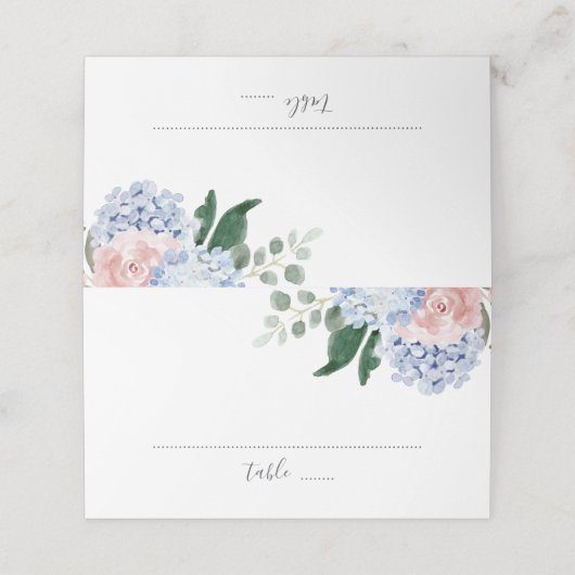 ほこりっぽい青紫陽花ピンクのバラ プレイスカード (外部開封)