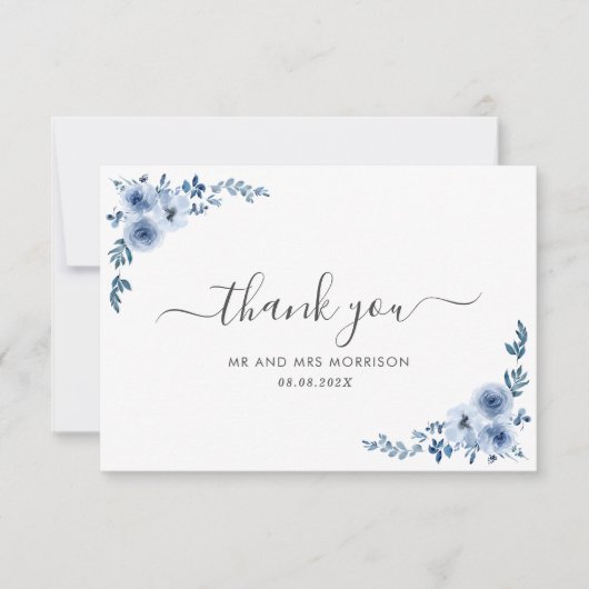 ほこりっぽい青結婚い花のサンキューカード サンキューカード (正面)