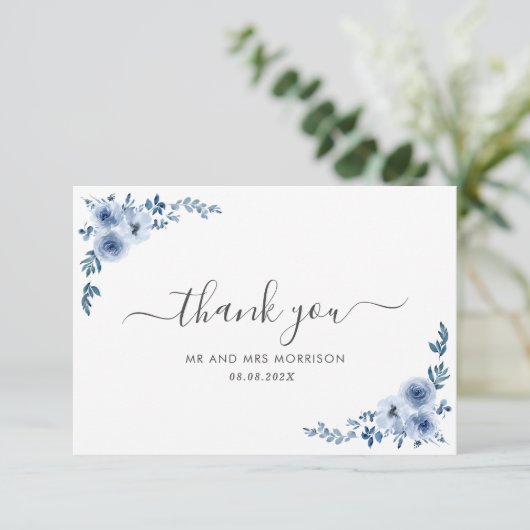 ほこりっぽい青結婚い花のサンキューカード サンキューカード (スタンド正面)