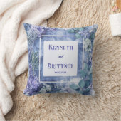 ほこりっぽい青結婚の植物と緑 クッション (ブランケット)