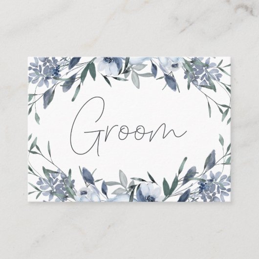 ほこりっぽい青結婚の花の予約座席表 プレイスカード (正面)