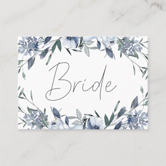 ほこりっぽい青結婚の花の予約座席表 プレイスカード (正面)