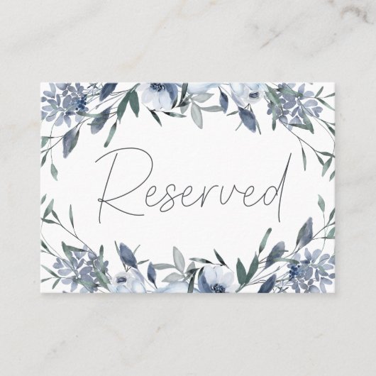 ほこりっぽい青結婚の花の予約座席表 プレイスカード (正面)