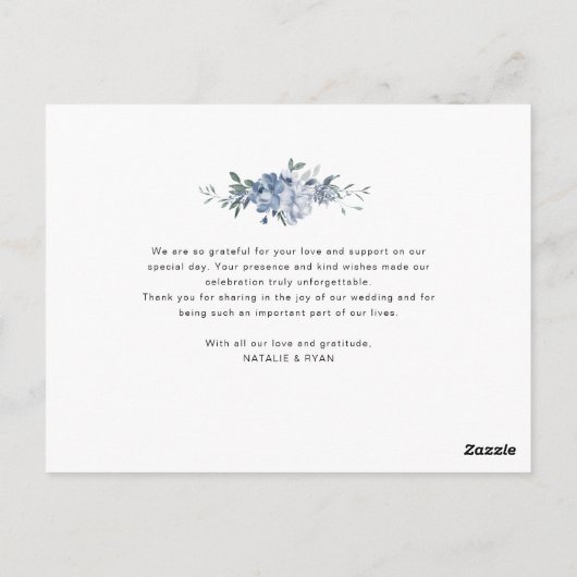 ほこりっぽい青結婚フローラサンキューカード ポストカード (裏面)