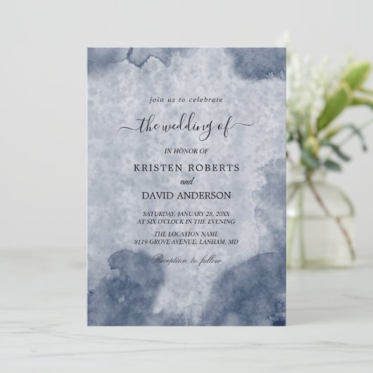 ほこりっぽい青結婚式招待状 招待状 (スタンド正面)