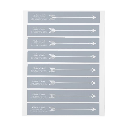 ほこりっぽい青結婚矢印 ラップアラウンドラベル (シート)