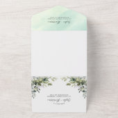 ほこりっぽい青結婚緑のユーカリ オールインワン招待状 (外側)