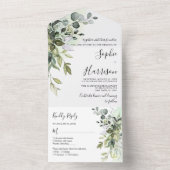 ほこりっぽい青結婚緑のユーカリ オールインワン招待状 (内側)