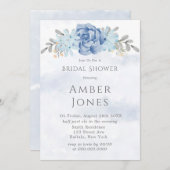 ほこりっぽい青絵を描牡丹ブライダルシャワー招待 招待状 (正面/裏面)