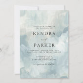 ほこりっぽい青芸術的抽象芸術ブラシ結婚ストストローク 招待状 (正面)