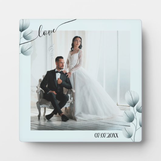 ほこりっぽい青葉色の写真プラークとイーゼル フォトプラーク (正面)