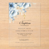 ほこりっぽい青金ゴールド山花最初の聖なるバプテスマ アクリル招待状 (正面)