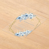 ほこりっぽい青金ゴールド山花最初の聖餐式 アクリル招待状 (レイダウン)