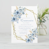 ほこりっぽい青金ゴールド山花最初の聖餐式 招待状 (スタンド正面)