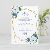 ほこりっぽい青金ゴールド水彩ブライダルシャワーメニュー 招待状 (スタンド正面)