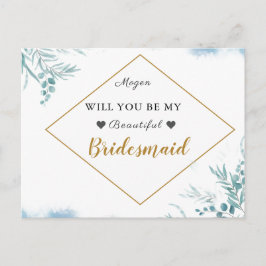 ほこりっぽい青離れ緑の人の結婚花嫁 インビテーションポストカード