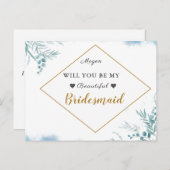 ほこりっぽい青離れ緑の人の結婚花嫁 インビテーションポストカード (正面/裏面)