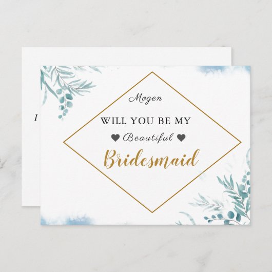 ほこりっぽい青離れ緑の人の結婚花嫁 インビテーションポストカード (正面/裏面)