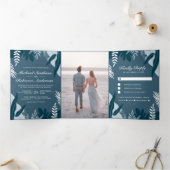 ほこりっぽい青離れ色のトロピカルパ結婚ーム 三つ折り招待状 (内部)