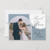 ほこりっぽい青4アーチ写真結婚の書道 サンキューカード (正面)