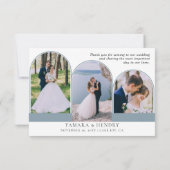 ほこりっぽい青4アーチ写真結婚の書道 サンキューカード (裏面)