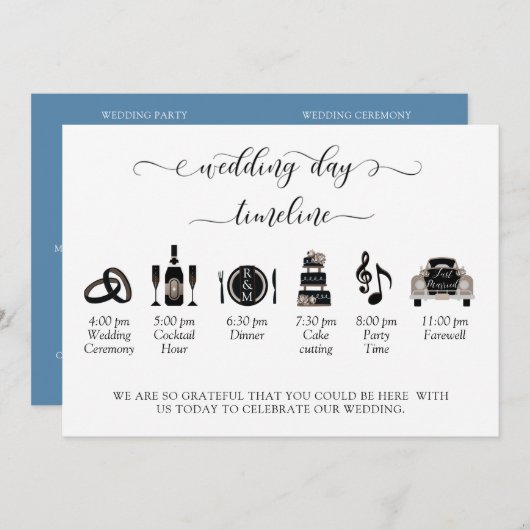 ほこりっぽい青（またはその他）の結婚式 プログラム – タイムライン (正面/裏面)