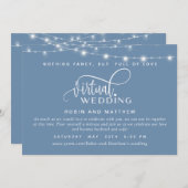 ほこりっぽい青、ストリングライト、オンライン仮想結婚機器 招待状 (正面/裏面)