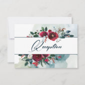 ほこりっぽい青 |ブルゴーニュ開花ウェディングレセプションカード 招待状 (正面)