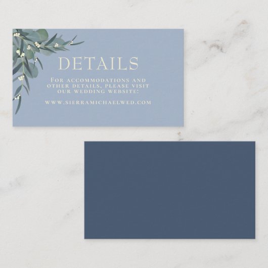 ほこりっぽい青 |ユーカリ植物学結婚の詳細 エンクロージャーカード (正面/裏面)