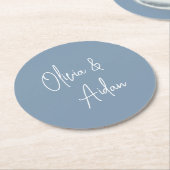 ほこりっぽい青 |手書モダンきスクリプ結婚ト ラウンドペーパーコースター (アングル)