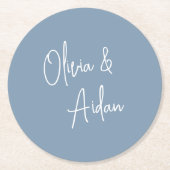 ほこりっぽい青 |手書モダンきスクリプ結婚ト ラウンドペーパーコースター (正面)