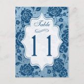 ほこりっぽい青、白フローラダマスク表番号カード ポストカード (正面)