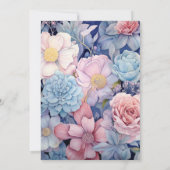 ほこりっぽい青、赤いピンクとシルバーフローラルウェディング 招待状 (裏面)