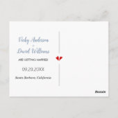 ほこりっぽい青、赤面ピンクの結婚式の日付の写真を保存 ポストカード (裏面)