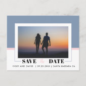 ほこりっぽい青、赤面ピンクの結婚式の日付の写真を保存 ポストカード (正面)