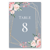 ほこりっぽい青 |金ゴールド |赤面ピンクフローラ結婚ズ テーブルナンバー (正面)