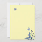 ほこりっぽい青、黄色のフローラ水彩画結婚像 招待状 (裏面)