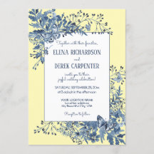 ほこりっぽい青、黄色のフローラ水彩画結婚像