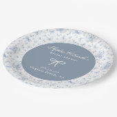 ほこりっぽい青Chinoiserieテディベア弓ベビーシャワー ペーパープレート (アングル)