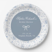 ほこりっぽい青Chinoiserieテディベア弓ベビーシャワー ペーパープレート (正面)