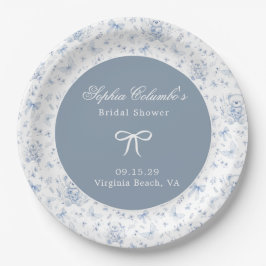 ほこりっぽい青Chinoiserieテディベア弓ベビーシャワー ペーパープレート