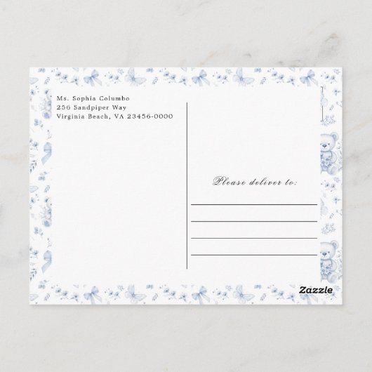 ほこりっぽい青Chinoiserie Teddy Bearありがとう ポストカード (裏面)