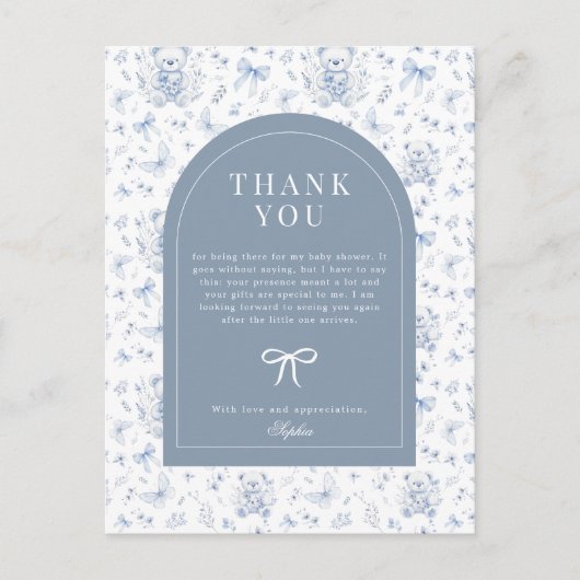 ほこりっぽい青Chinoiserie Teddy Bearありがとう ポストカード (正面)