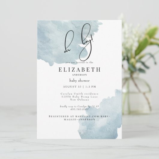 ほこりっぽい青Oh男の子の赤ちゃんシャワー 招待状 (スタンド正面)