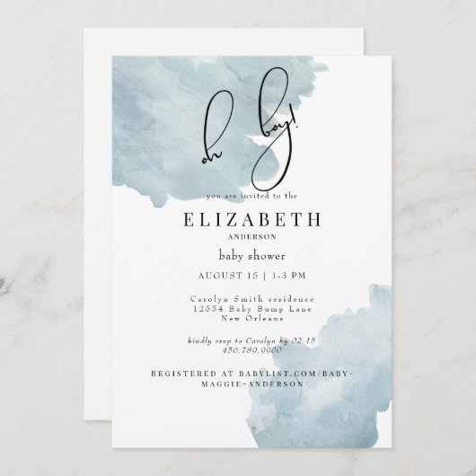 ほこりっぽい青Oh男の子の赤ちゃんシャワー 招待状 (正面/裏面)