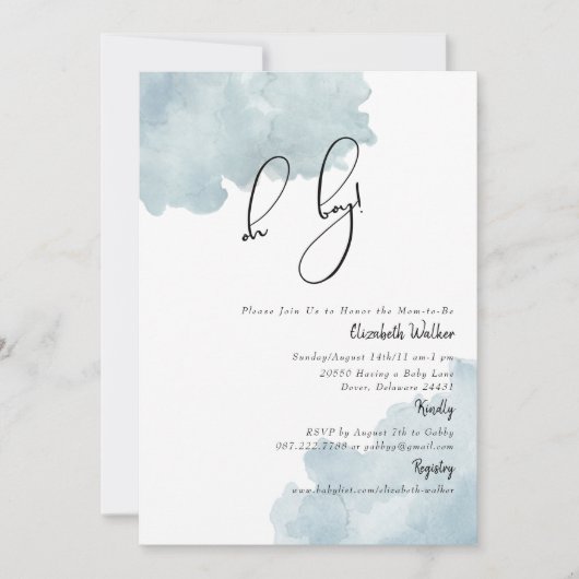 ほこりっぽい青Oh男の子の赤ちゃんシャワー 招待状 (正面)