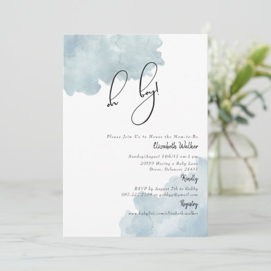 ほこりっぽい青Oh男の子の赤ちゃんシャワー 招待状 (スタンド正面)